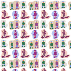 pattern baby fashionista with a scooter, baby fashionista with a backpack, baby fashionista, baby fashionista vector illustration