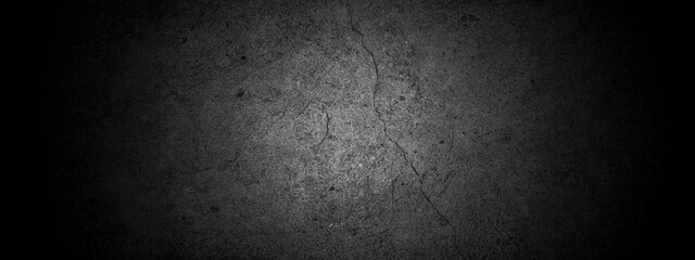 Old wall texture cement dark black gray panorama background abstract grey color design are light with white gradient background.