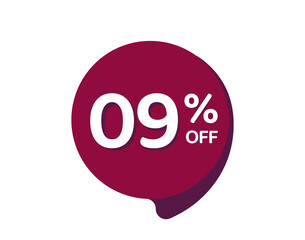 09% OFF Sale Discount Banner, Discount offer price label, 09% Discount Sticker