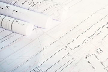 The concept of architecture. Construction blueprints plans drawings