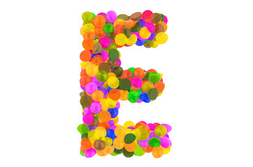 Letter E from colored marmalade candies. 3D rendering