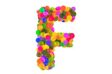 Letter F from colored marmalade candies. 3D rendering
