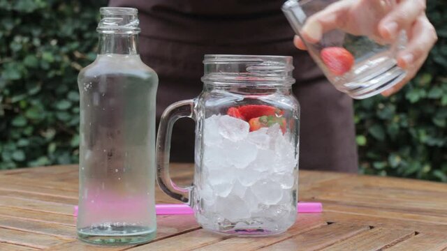 Strawberry sparkling water cold drink