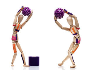 Kinesiology taping. Kinesiology tape on a.wooden mannequins. Traumatic rehabilitation, sport...