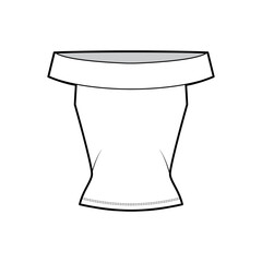 Off-the-shoulder stretch top technical fashion illustration with sleeveless, close-fitting shape. Flat shirt outwear apparel template front, white color. Women, men, unisex blouse CAD mockup