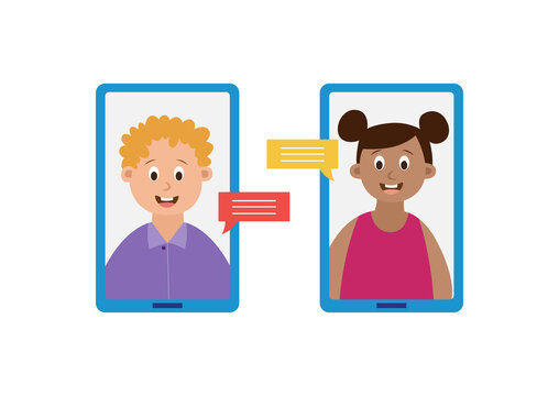 Online Communication For Kids Using Of Instant Messenger Vector Flat Illustration