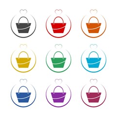 Woman heart bag icon, color set
