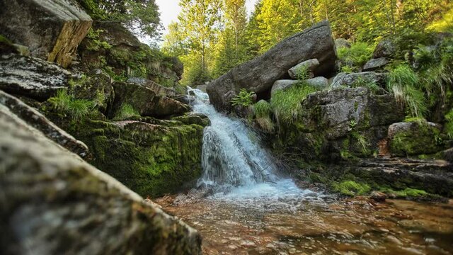 Time lapse with waterfall and stones, Czech republic nature