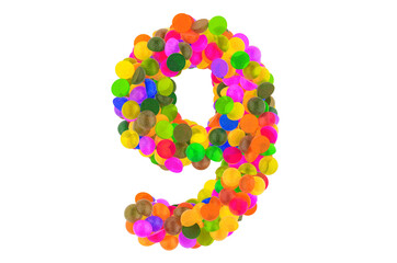 Number 9 from colored marmalade candies. 3D rendering