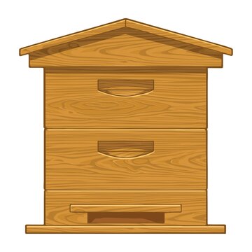 Wooden beehive. Vector color illustration. Isolated on white background.