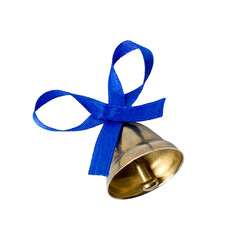 Bell with a blue bow on a white background. Isolate.