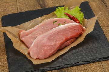 Juicy raw pork steak meat