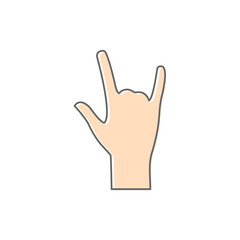 Hand gesture icon. Rock symbol illustration. Arm cool silhouette. Two fingers up outline.