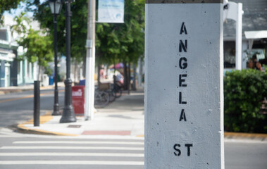 Angela Street in Key west florida sign on light post 