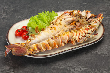 Grilled crayfish in the plate