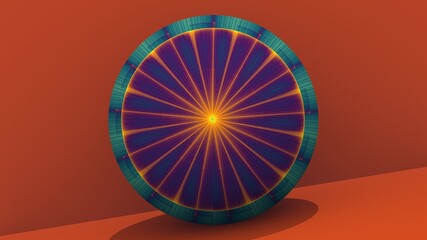 rendu d'un travail 3D comportant une sphère posée dans un décor où la lumière irradie