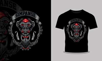 angry chimp t-shirt design illustration