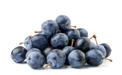 Pile of blackthorn berries on a white background. Isolated