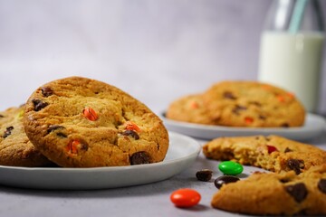 Fototapeta premium Chocolate chip and candy cookies / Christmas holiday baking