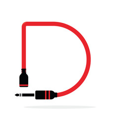 Alphabet D letter logo formed by jack cable or wire. Vector design template elements for your audio, sound or music application or corporate identity. Sign or symbol illustration isolated on white