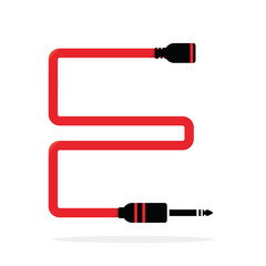 Alphabet E letter logo formed by jack cable or wire. Vector design template elements for your audio, sound or music application or corporate identity. Sign or symbol illustration isolated on white