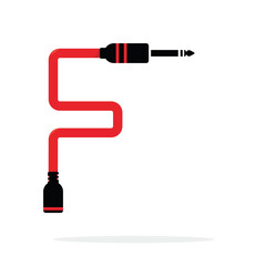Alphabet F letter logo formed by jack cable or wire. Vector design template elements for your audio, sound or music application or corporate identity. Sign or symbol illustration isolated on white