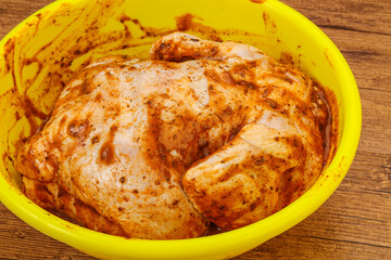 Raw marinated chicken for cooking