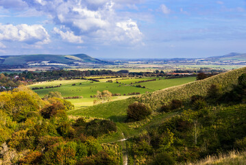 Fototapeta premium Ascending the Kingston ridge on the south downs near Lewes east Sussex with magnificent views east over the countryside