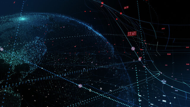 Spinning earth with digital data grid