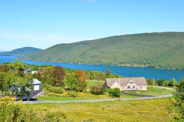 Village on the lake, in the Finger Lakes region, New York. Early autumn scene 