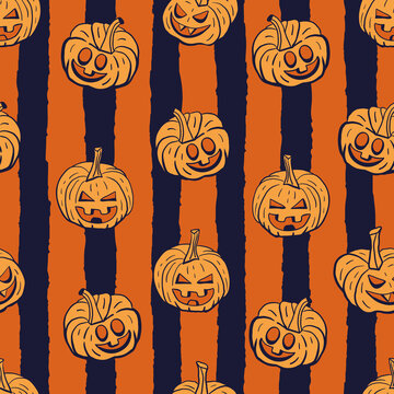 Vector orange pumpkins stripes seamless pattern dark