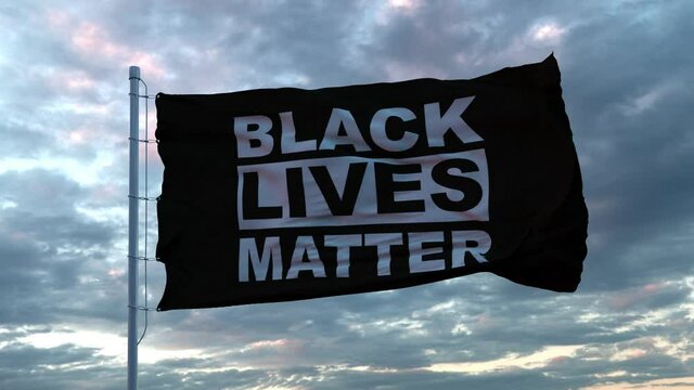 Black Lives Matter black flag fluttering in the wind. 4K