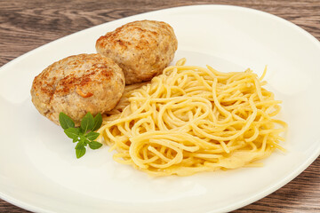Spaghetti with homemade chicken cutlet