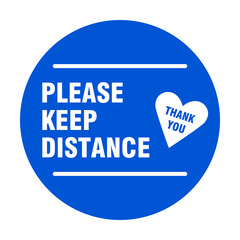 Please Keep Distance Thank You Round Social Distancing Floor Marking Sticker Icon with Shoeprints For Queue Line. Vector Image.