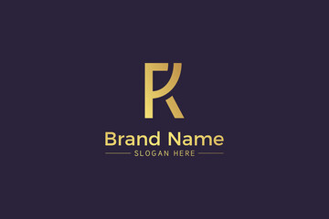 Combination of letter R and K golden logo isolated on purple background. RK monogram