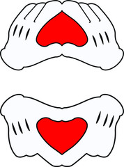 Heart with hand sign on white background. Vector