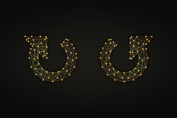 Golden abstract illustration of refresh or update arrows on dark background.