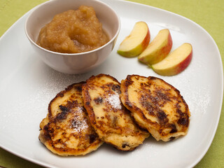 German cottage cheese pancakes with applesauce