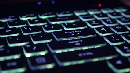 buttons on laptop keyboard with beautiful backlight