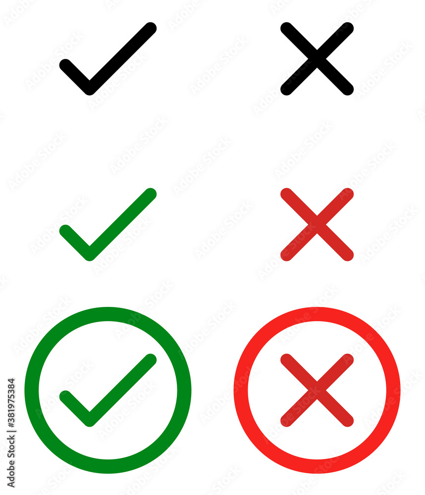 Poster Yes no votes set. Cross and check mark tree variants vector icons.
