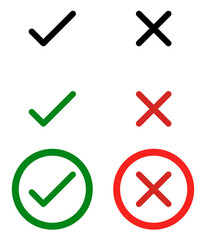 Yes no votes set. Cross and check mark tree variants vector icons.