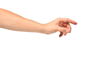 Man hand stretches out to take, arm body people
