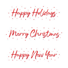 Happy Holidays Text Background, Merry Christmas, Happy New Year, Vector Text with Stars and Dots, Greeting Card Set Illustration Background