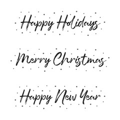 Happy Holidays Text Background, Merry Christmas, Happy New Year, Vector Text with Stars and Dots, Greeting Card Set Illustration Background