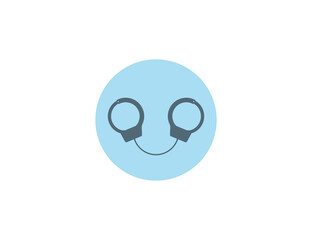 Handcuffs, arrest icon on blue circle. Vector.