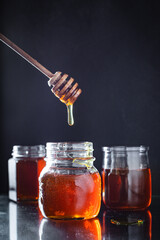 honey fresh sweet treat pour or cook dessert meal on the table tasty serving size portion top view copy space for text food background rustic