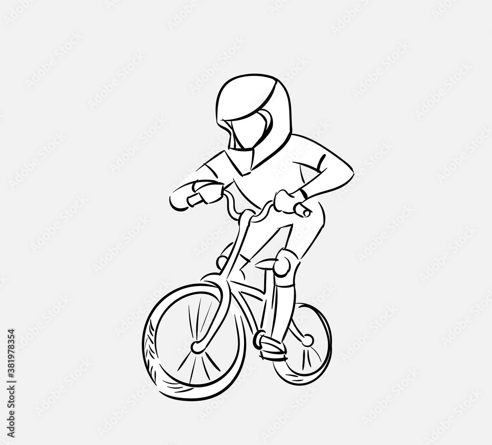 Wall mural bmx biker rider skatepark vector character isolated line art cartoon