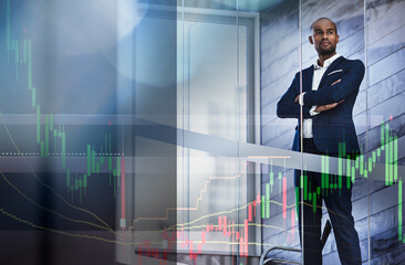 Data graph over serious businessman