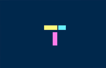 T alphabet letter logo icon in colorful geometric lines. Simple and creative colored design for business and company
