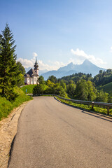 church in Berchtesgaden in the Bavarian Alps on a sunny day